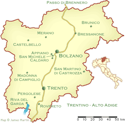 Map of trentino alto adige Italy